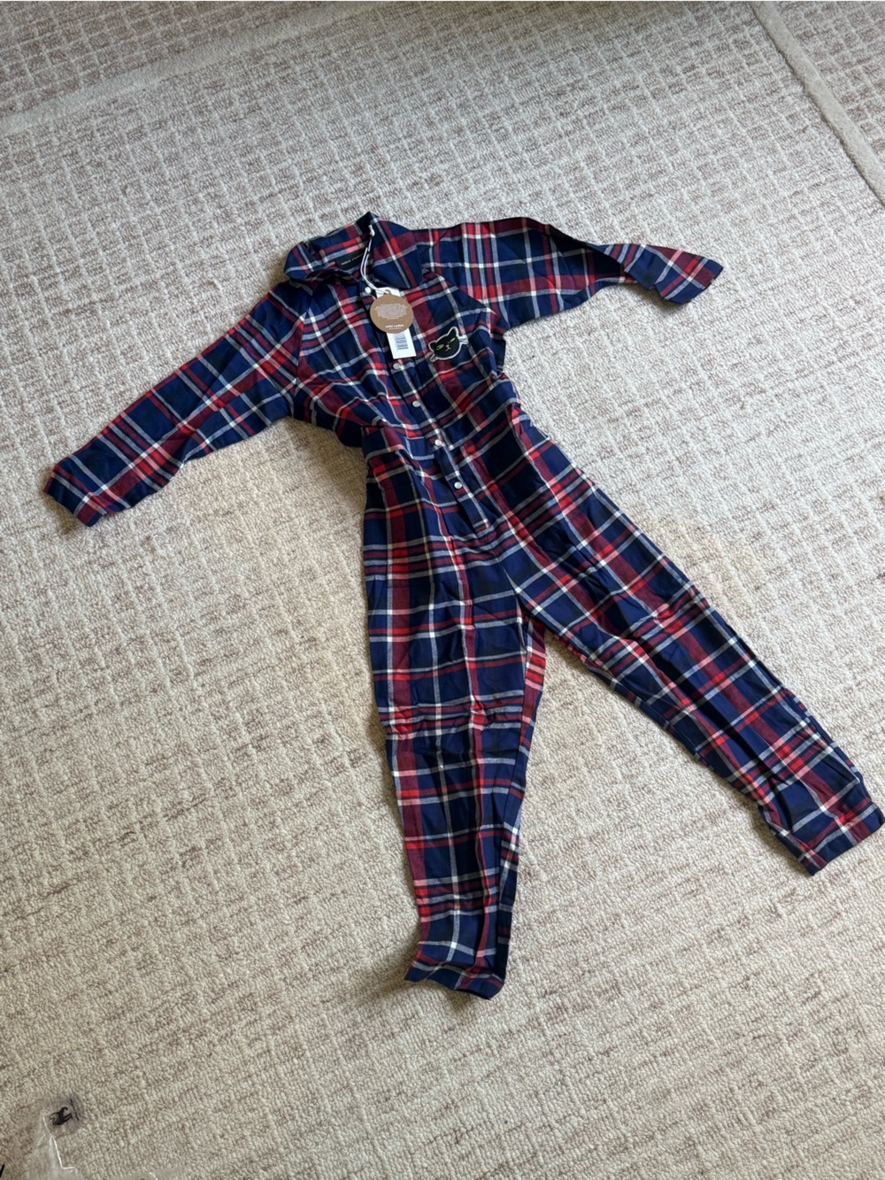 Mini Rodini Navy & Red Plaid Cotton Jumpsuit Romper